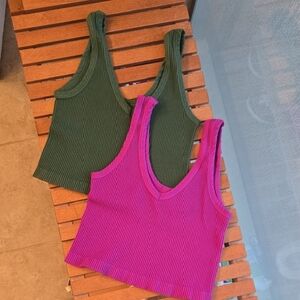 Grace and Lace Ribbed V Neck Brami Set - Green and Pink